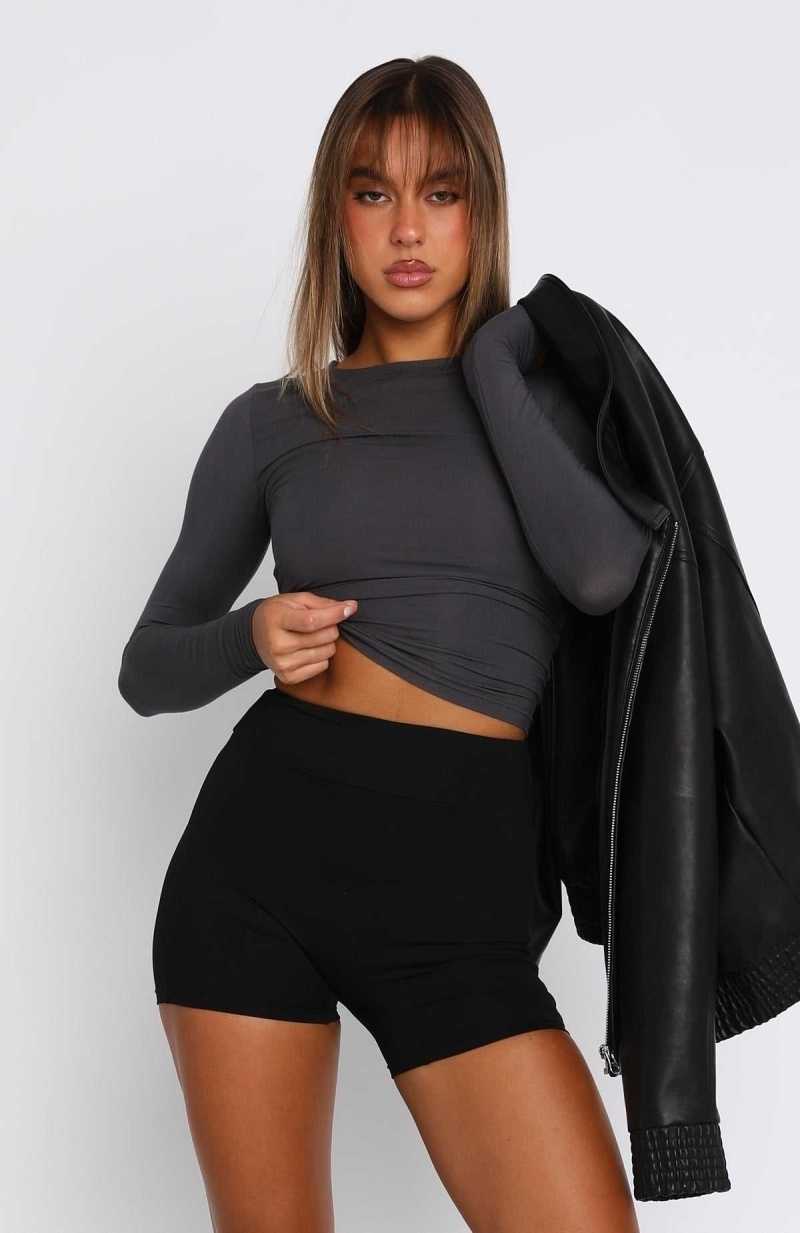 White Fox Only For Tonight Long Sleeve Top Charcoal | UYFJCS-051