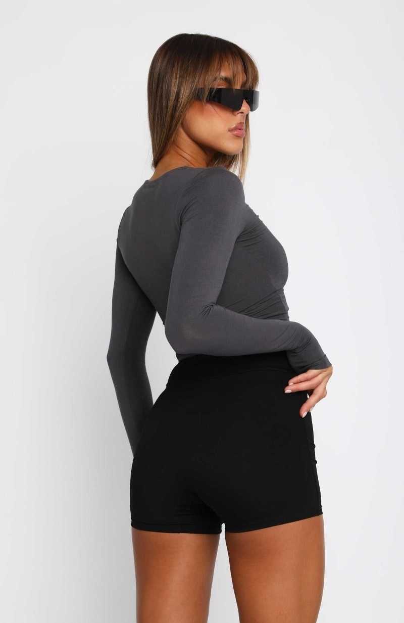 White Fox Only For Tonight Long Sleeve Top Charcoal | UYFJCS-051
