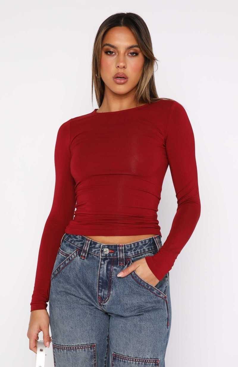 White Fox Only For Tonight Long Sleeve Top Wine | VZBKQT-087