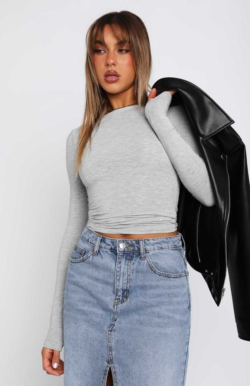 White Fox Only For Tonight Long Sleeve Top Grey Marle | HEAYID-052