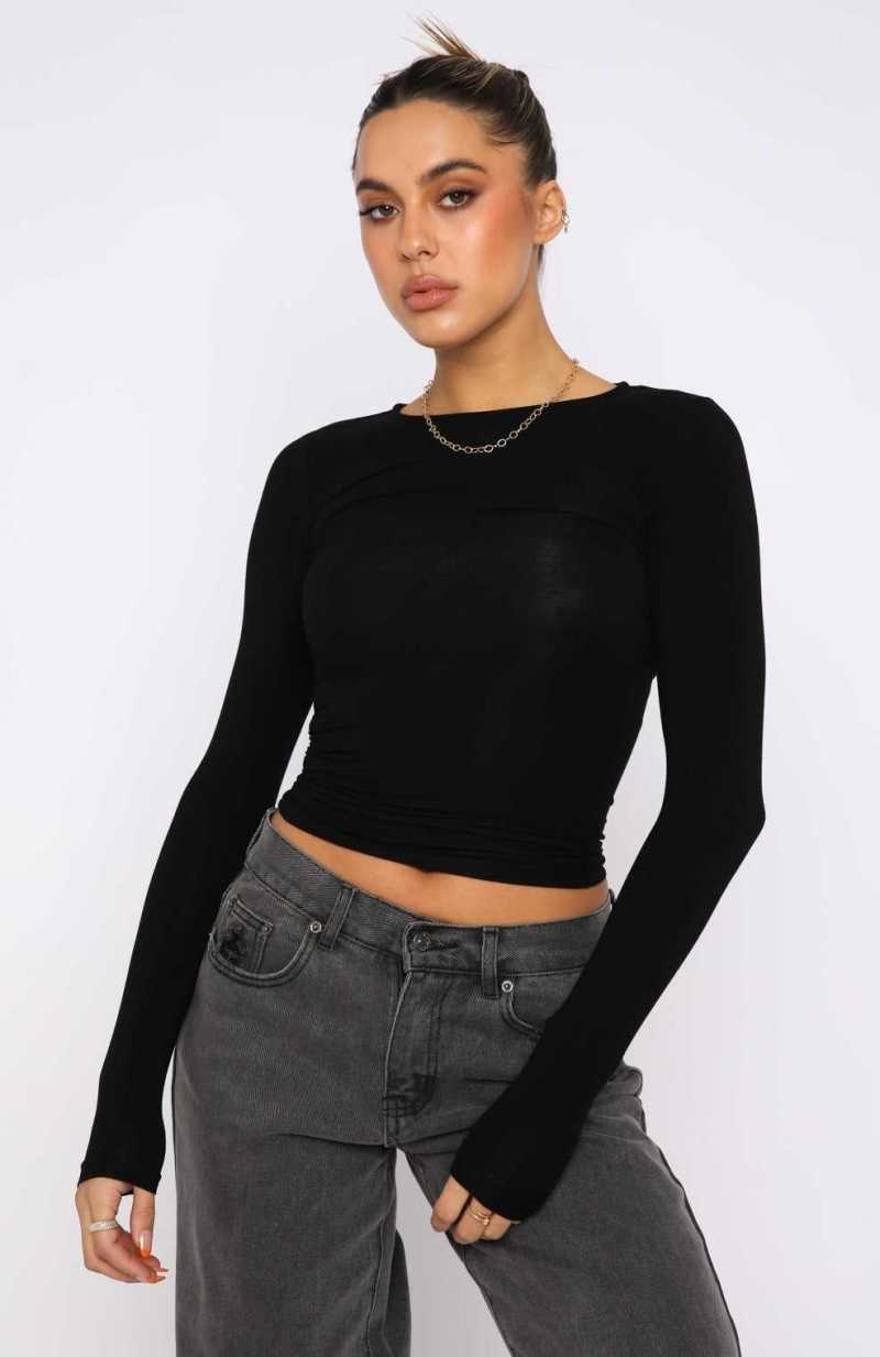White Fox Only For Tonight Long Sleeve Top Black | DLYCTE-350