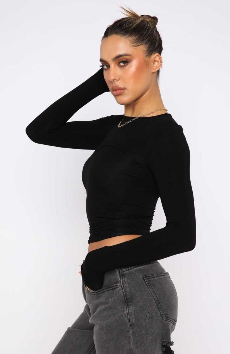 White Fox Only For Tonight Long Sleeve Top Black | DLYCTE-350