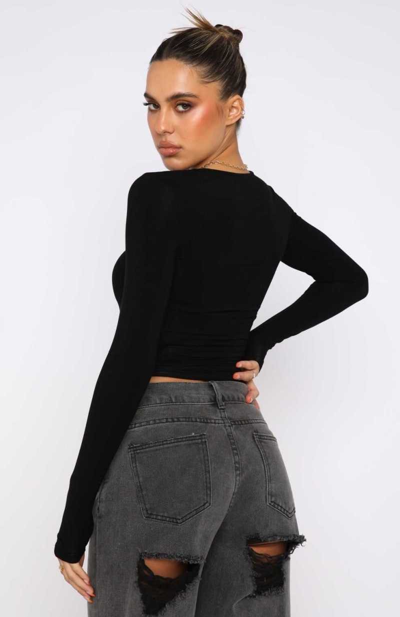 White Fox Only For Tonight Long Sleeve Top Black | DLYCTE-350