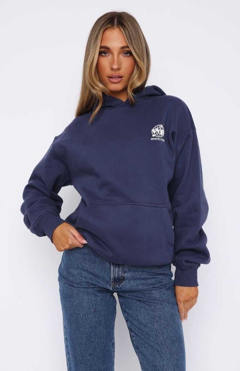 White Fox Originals Club Oversized Hoodie Navy | ZRCMJO-705