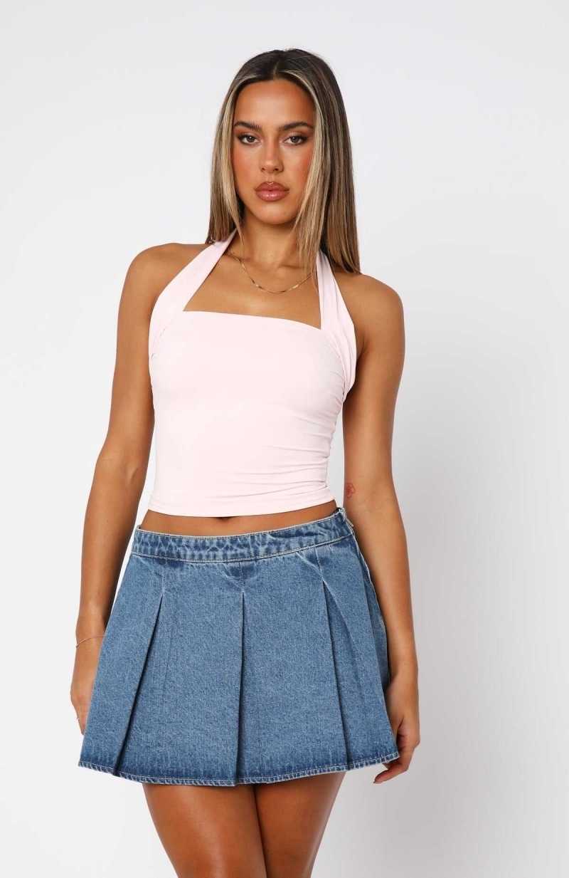 White Fox Out Of Touch Halter Top Baby Pink | APUZMH-526