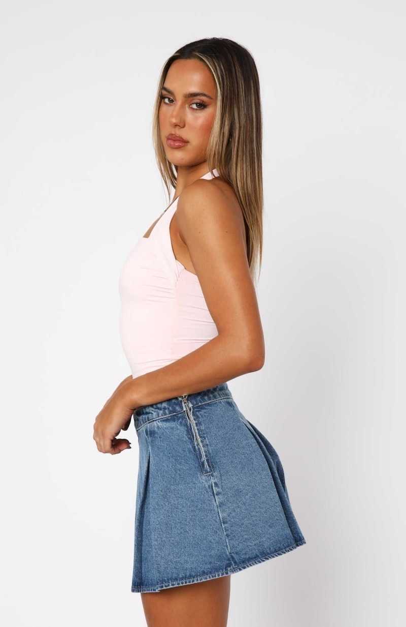 White Fox Out Of Touch Halter Top Baby Pink | APUZMH-526