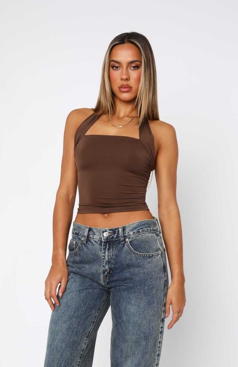 White Fox Out Of Touch Halter Top Chocolate | KPASZV-638