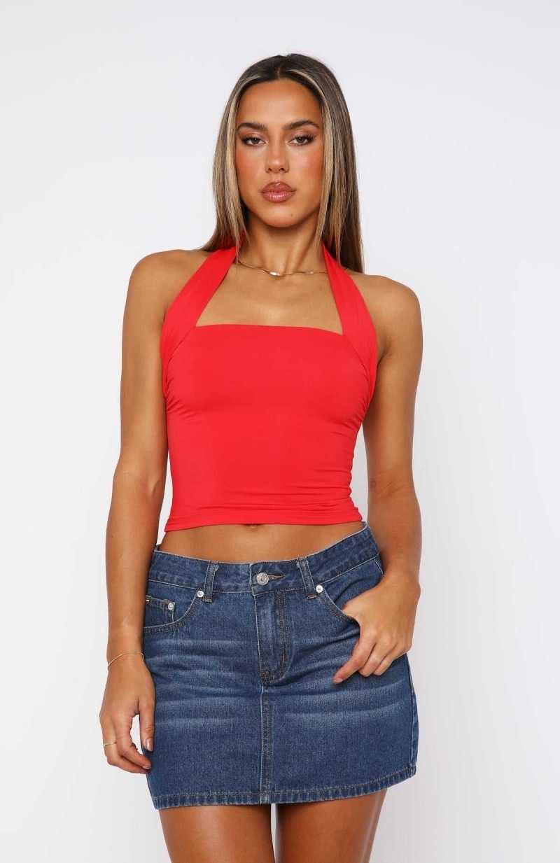 White Fox Out Of Touch Halter Top Red | YPNRAM-754