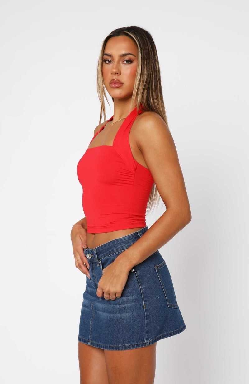 White Fox Out Of Touch Halter Top Red | YPNRAM-754