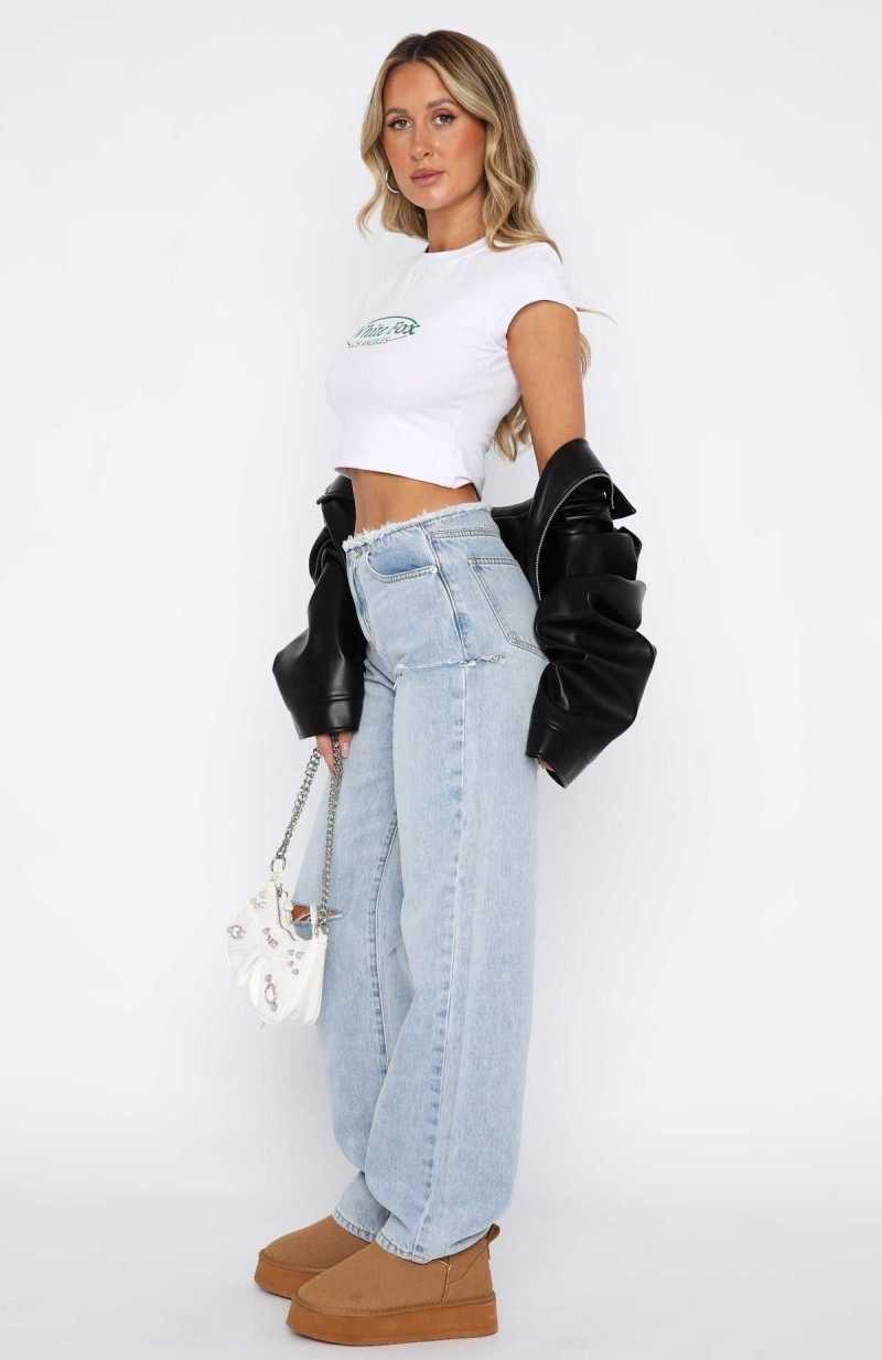 White Fox Out Too Late Mid Rise Straight Leg Jeans Vintage Mid Blue | JAOWEZ-672