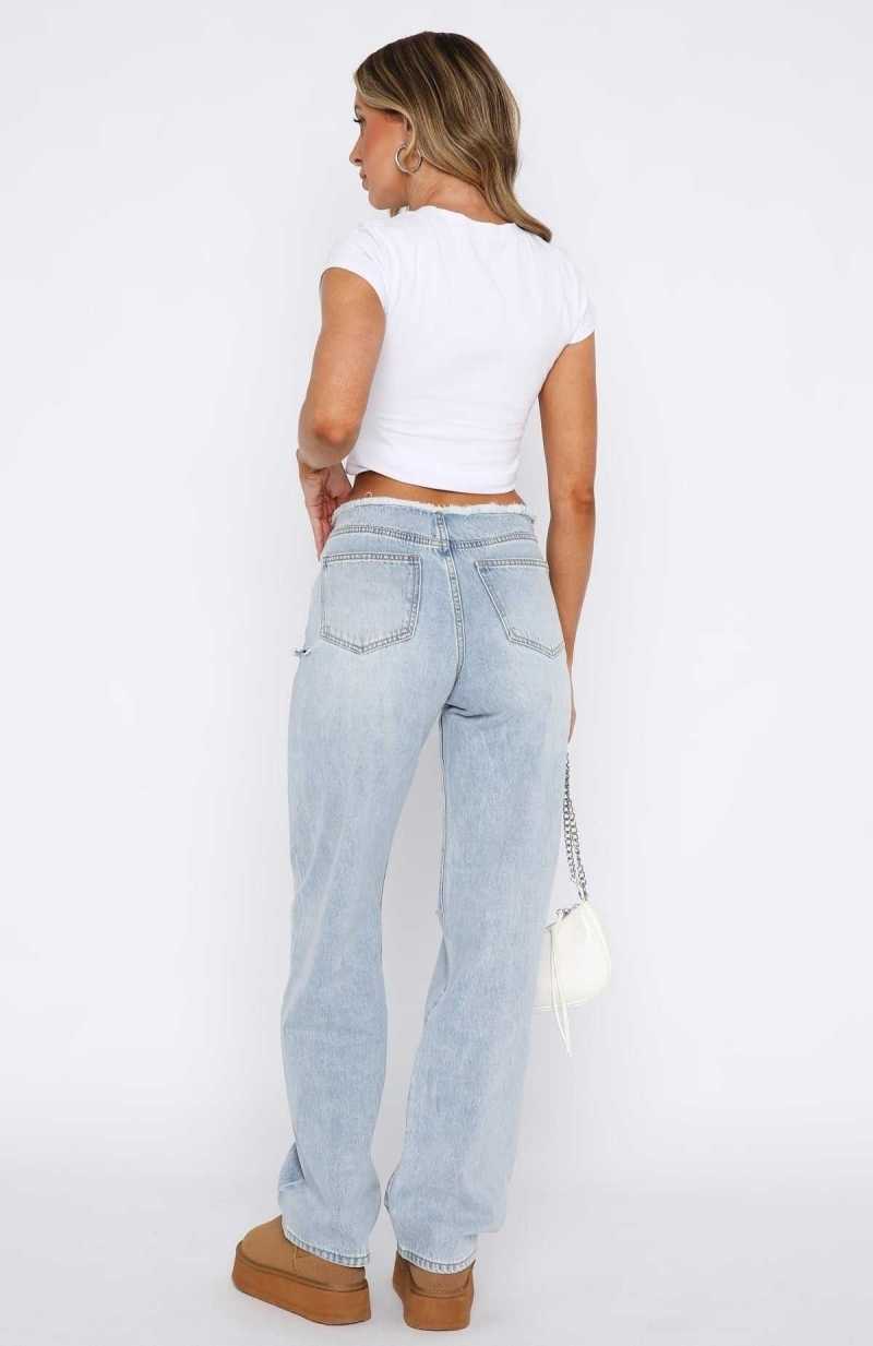 White Fox Out Too Late Mid Rise Straight Leg Jeans Vintage Mid Blue | JAOWEZ-672