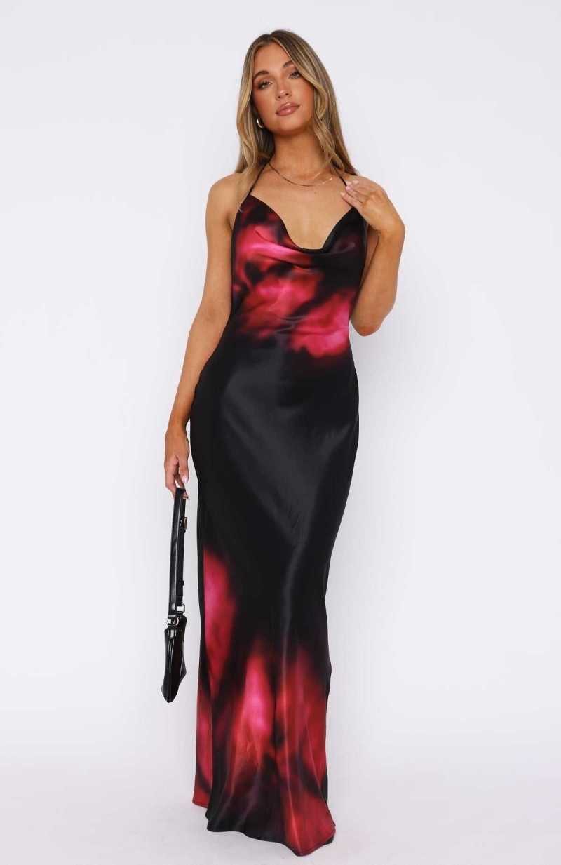 White Fox Over My Head Maxi Dress Noir Blush | EXYOAG-715