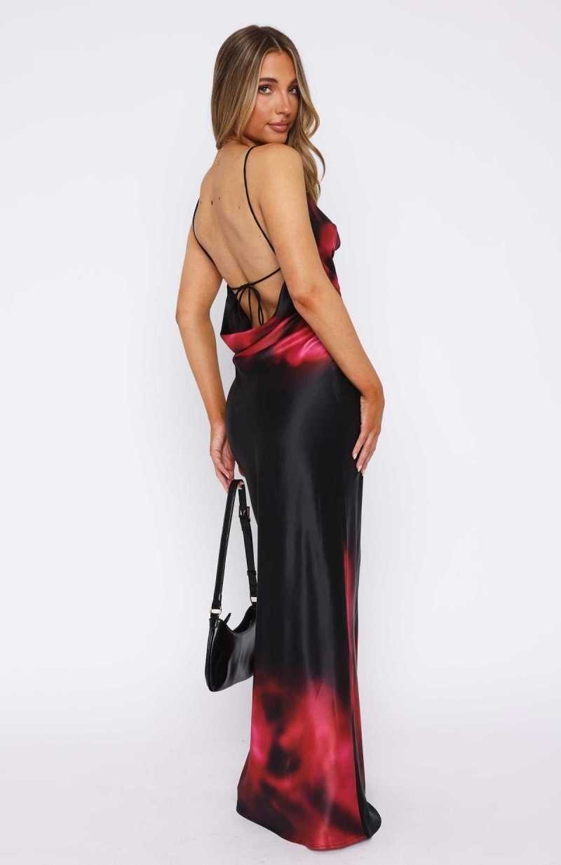 White Fox Over My Head Maxi Dress Noir Blush | EXYOAG-715