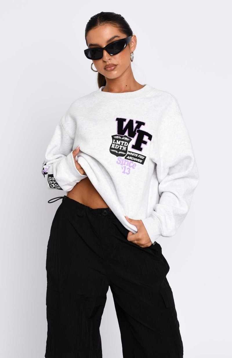 White Fox Part Of History Oversized Sweater Grey Marle | KCALOD-158