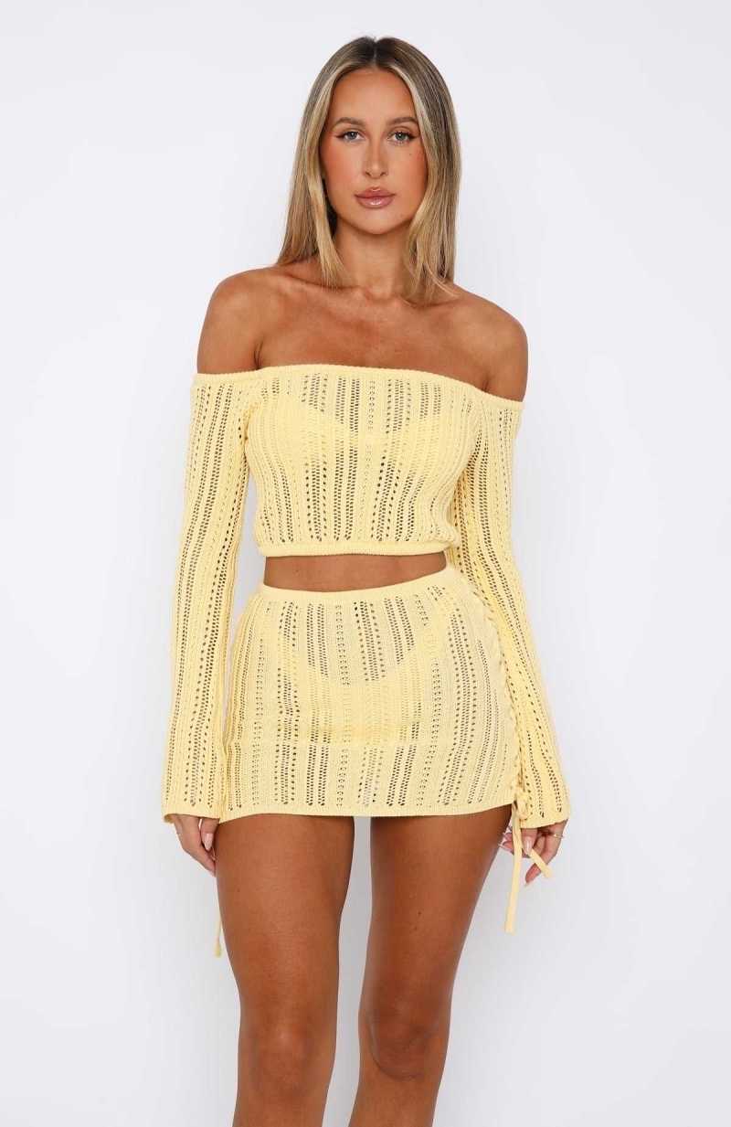 White Fox Perfect Timing Crochet Mini Skirt Lemon | OJSAQX-720