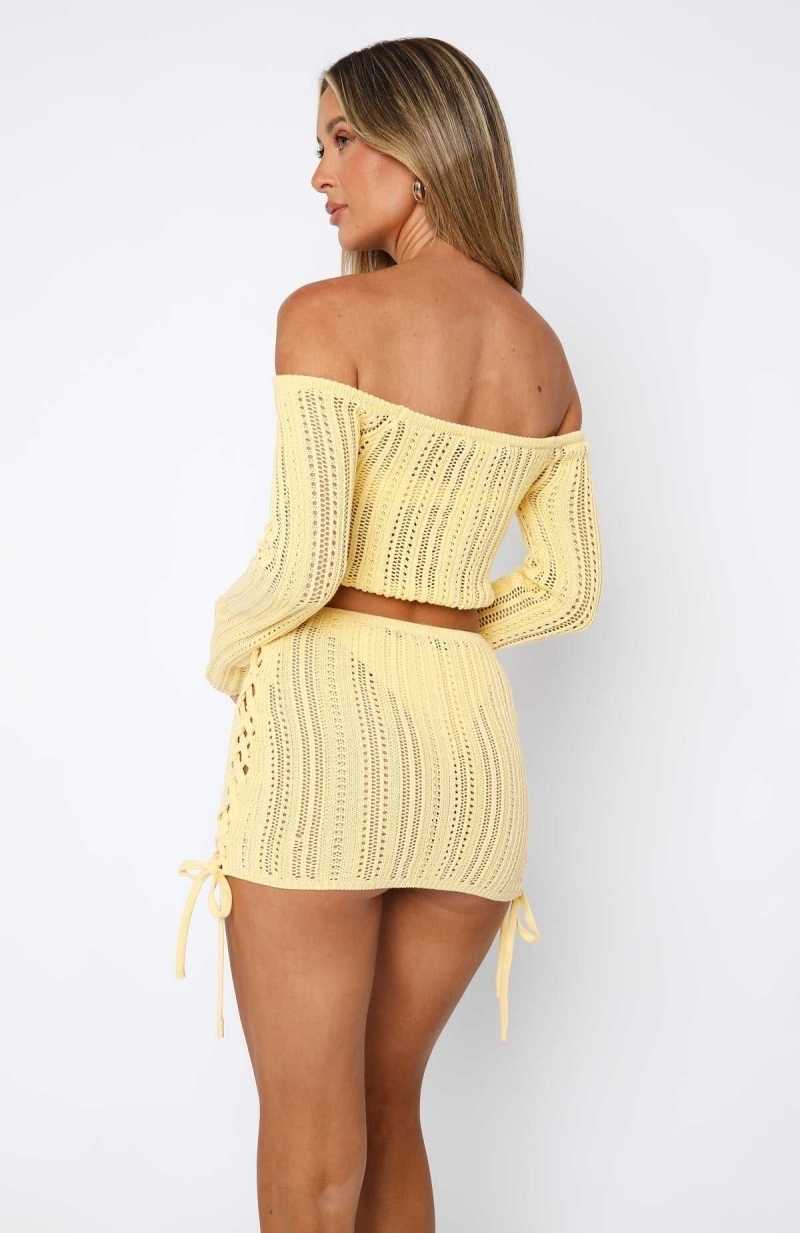White Fox Perfect Timing Crochet Mini Skirt Lemon | OJSAQX-720