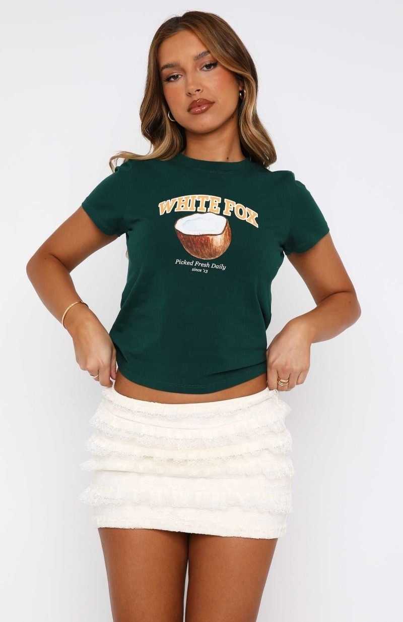 White Fox Picked Fresh Relaxed Baby Tee Green | RIDKMU-540