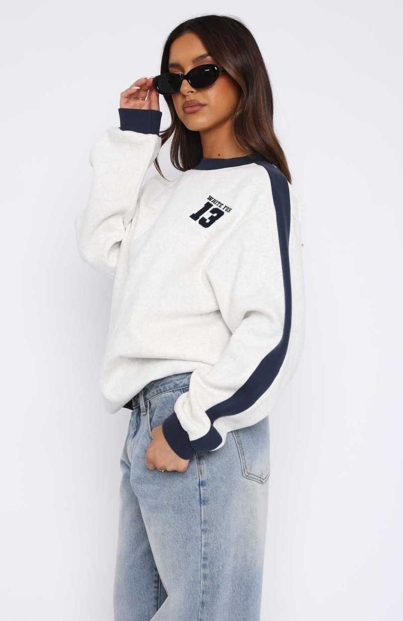 White Fox Play For It Oversized Sweater Grey Marle | XRQSUJ-914