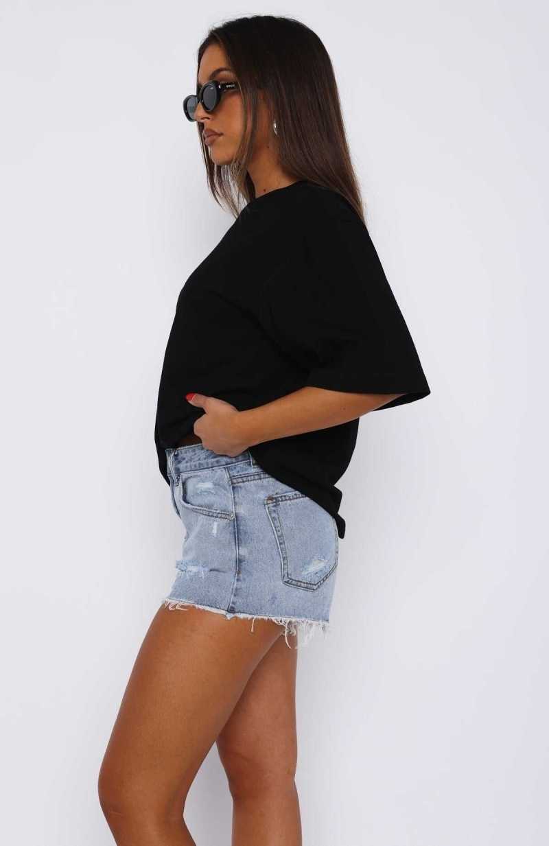 White Fox Push My Buttons Denim Shorts Mid Blue | IJFUZL-476