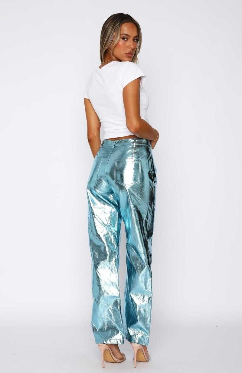 White Fox Push The Button PU Pants Aqua Blue | PCGUID-865