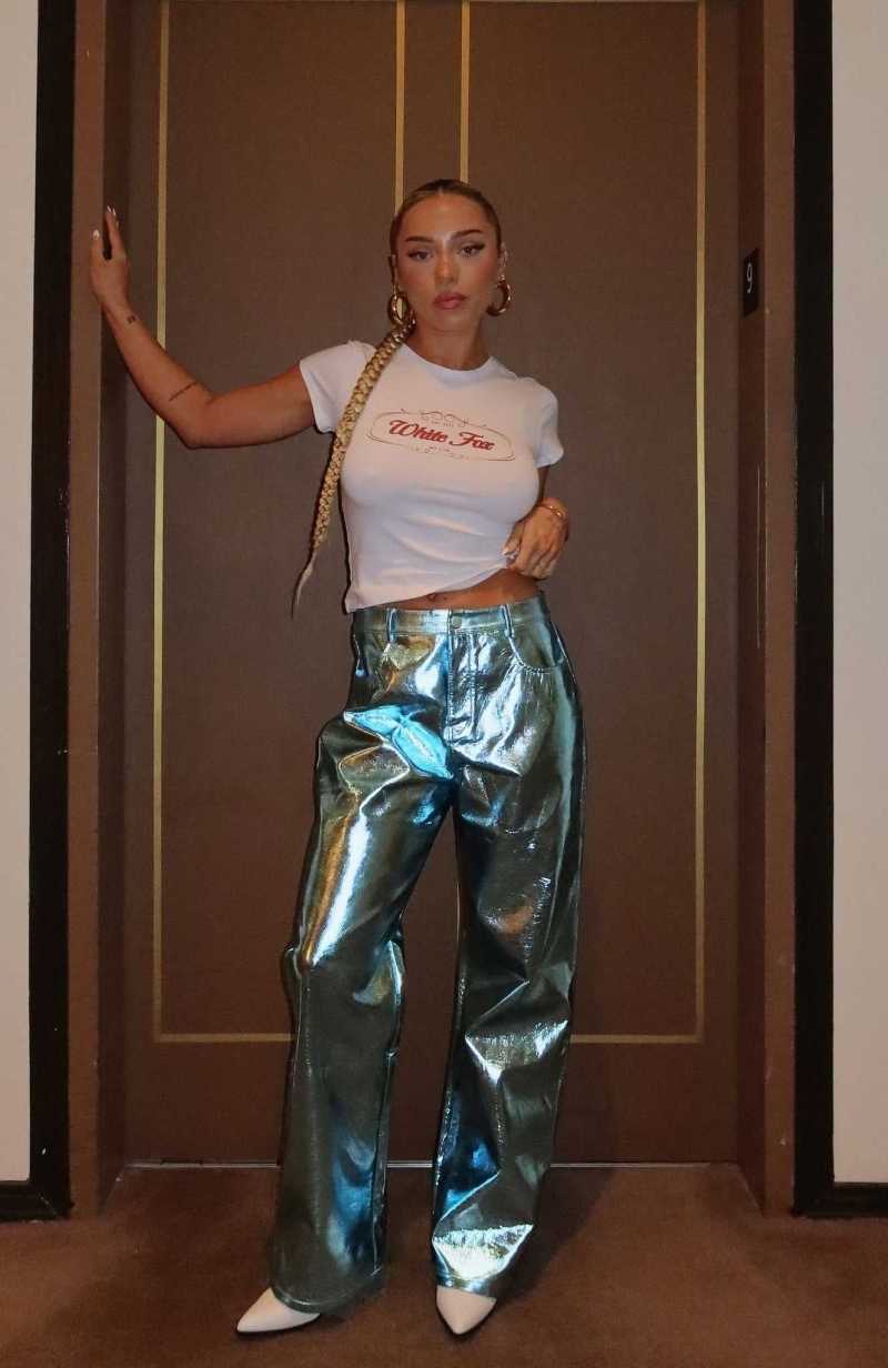White Fox Push The Button PU Pants Aqua Blue | PCGUID-865