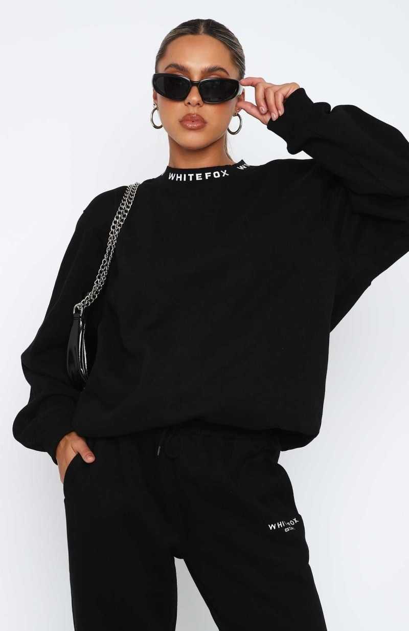 White Fox Put It On Repeat Oversized Sweater Black | ERMQFB-956