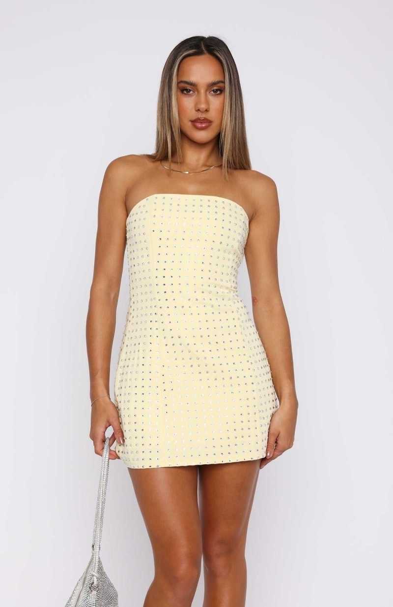 White Fox Radiant Embellished Mini Dress Lemon | WVIJBK-924