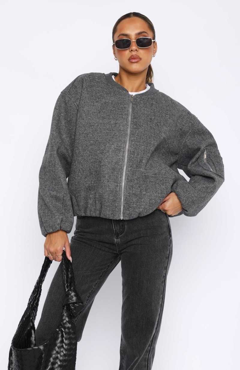 White Fox Rainy Day's Bomber Jacket Charcoal | XUTRQW-937