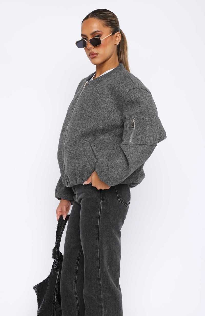 White Fox Rainy Day's Bomber Jacket Charcoal | XUTRQW-937