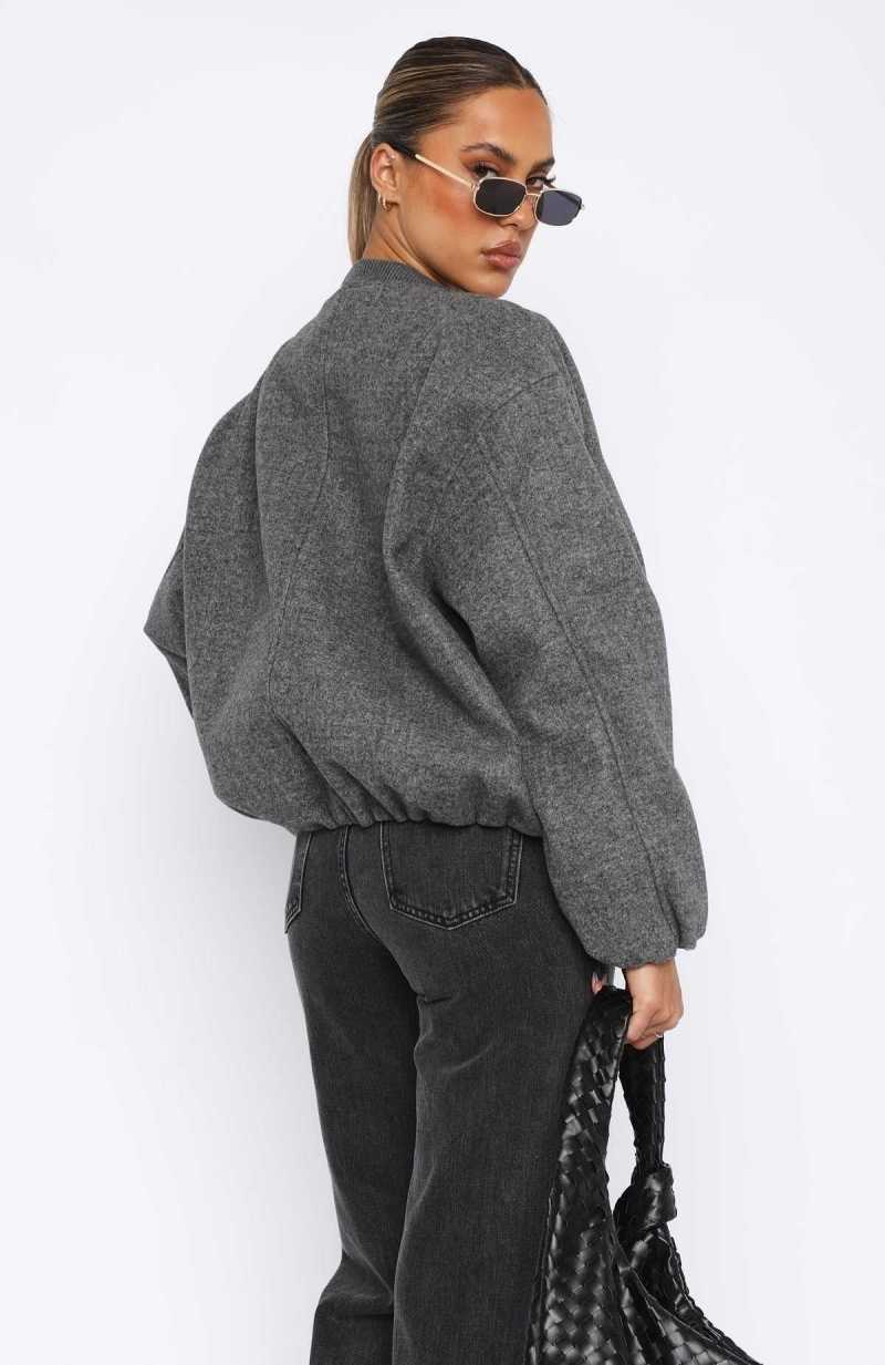 White Fox Rainy Day's Bomber Jacket Charcoal | XUTRQW-937