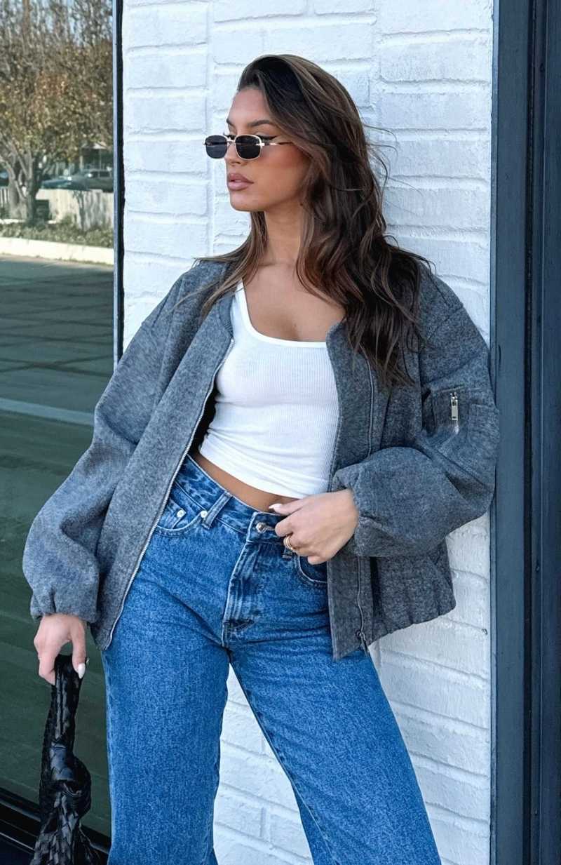 White Fox Rainy Day's Bomber Jacket Charcoal | XUTRQW-937