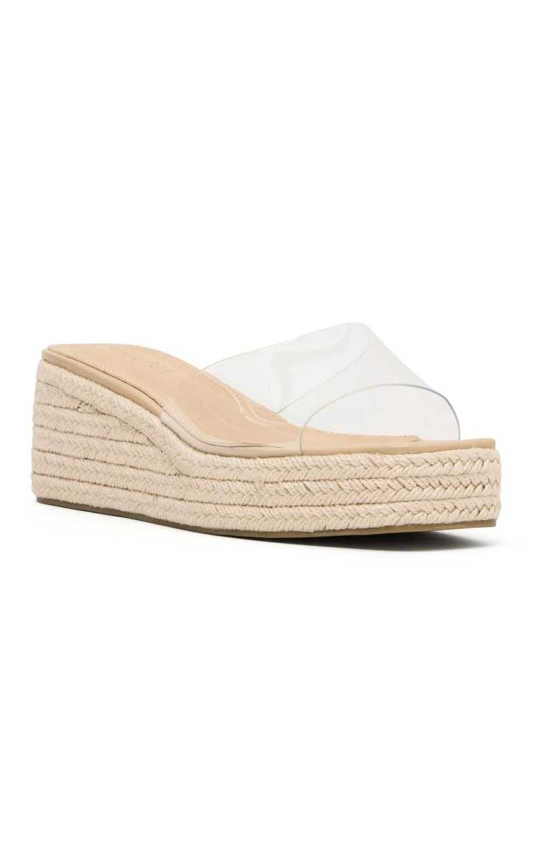 White Fox Rayna Platform Slides Natural Woven | AXQIMB-312
