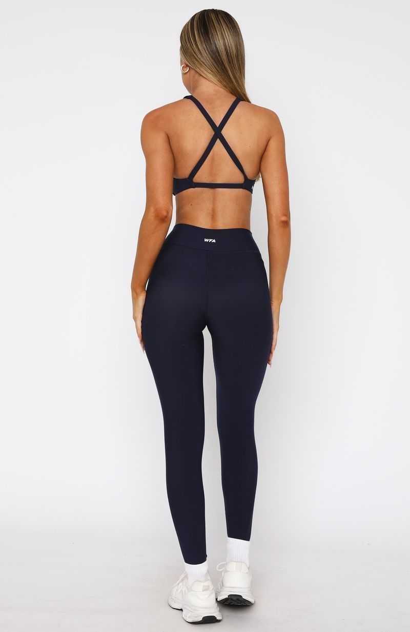 White Fox Ready Set Go Cross Front Leggings Navy | JUQPFS-230