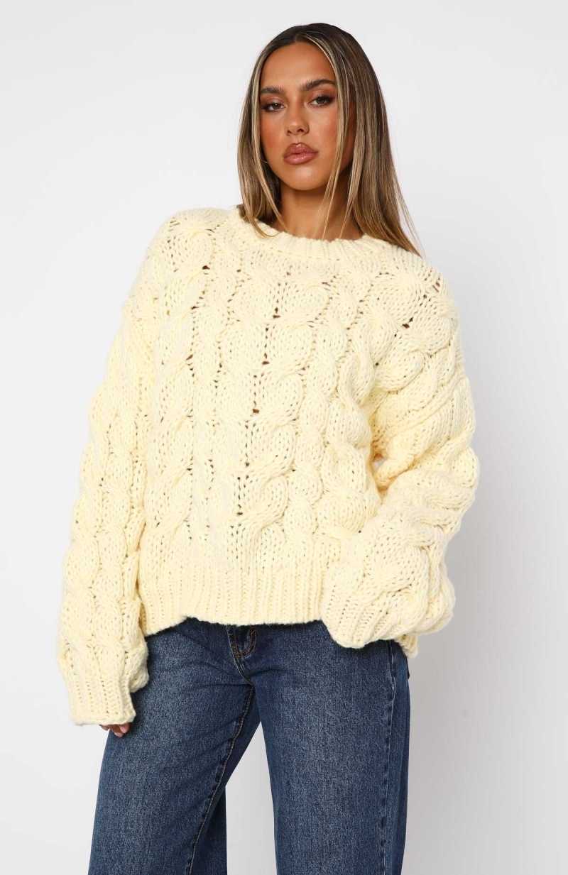 White Fox Real Feelings Oversized Knit Sweater Lemon | RQYJBZ-928