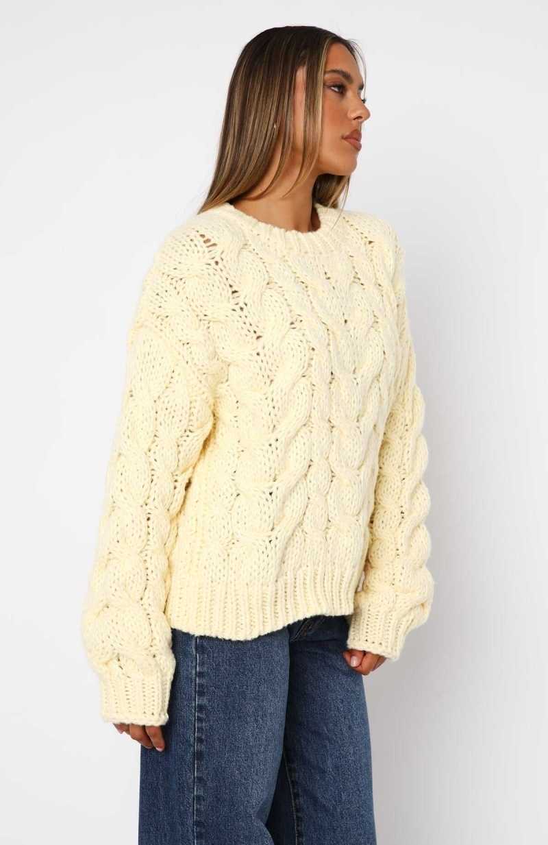 White Fox Real Feelings Oversized Knit Sweater Lemon | RQYJBZ-928