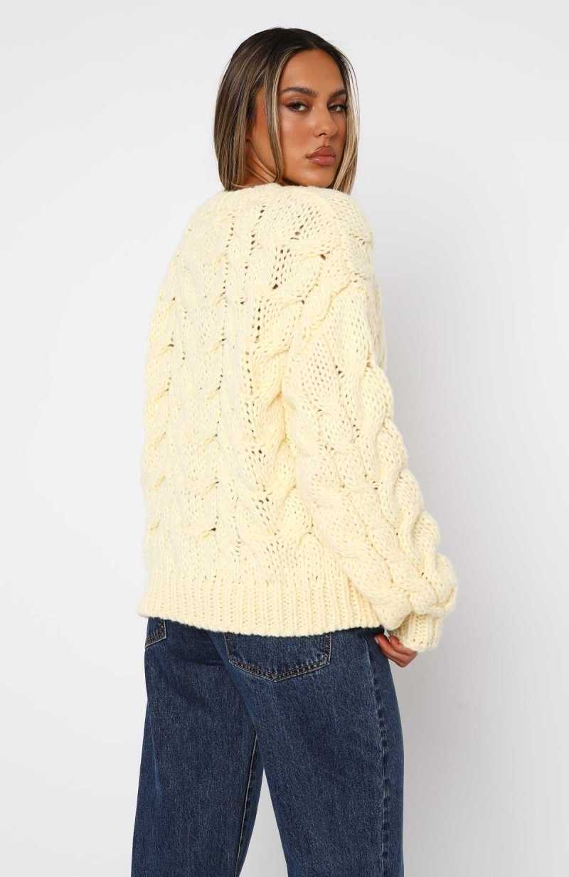 White Fox Real Feelings Oversized Knit Sweater Lemon | RQYJBZ-928