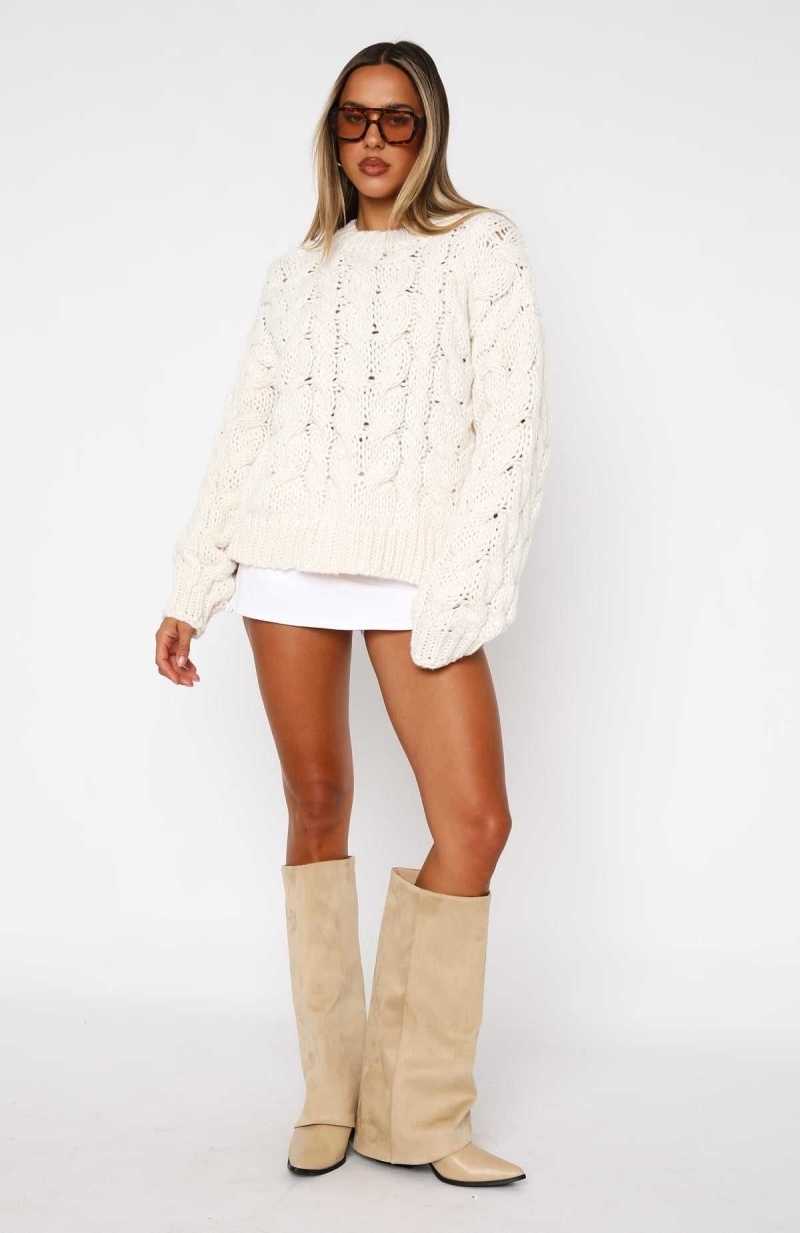 White Fox Real Feelings Oversized Knit Sweater Off White | WEPRTH-148