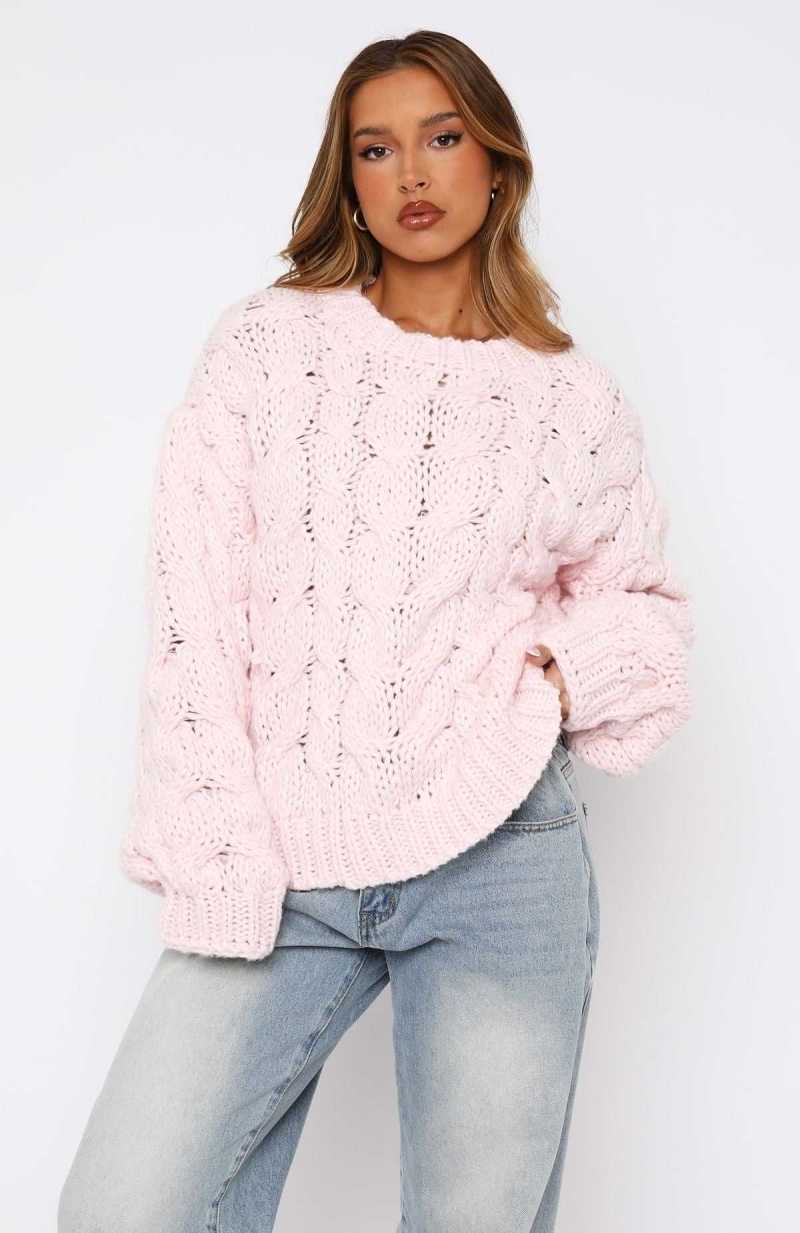 White Fox Real Feelings Oversized Knit Sweater Baby Pink | HFKOMY-265