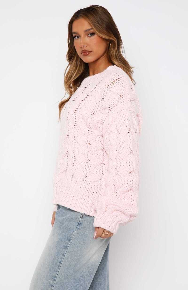 White Fox Real Feelings Oversized Knit Sweater Baby Pink | HFKOMY-265