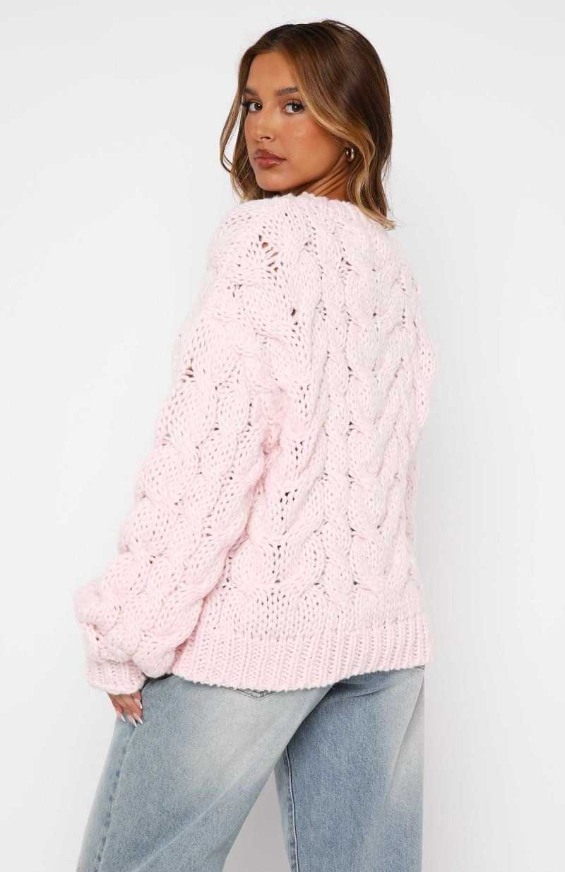 White Fox Real Feelings Oversized Knit Sweater Baby Pink | HFKOMY-265