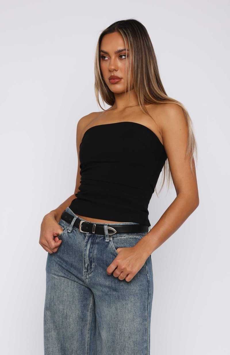 White Fox Right In Front Of Me Strapless Top Black | WLBNXS-948