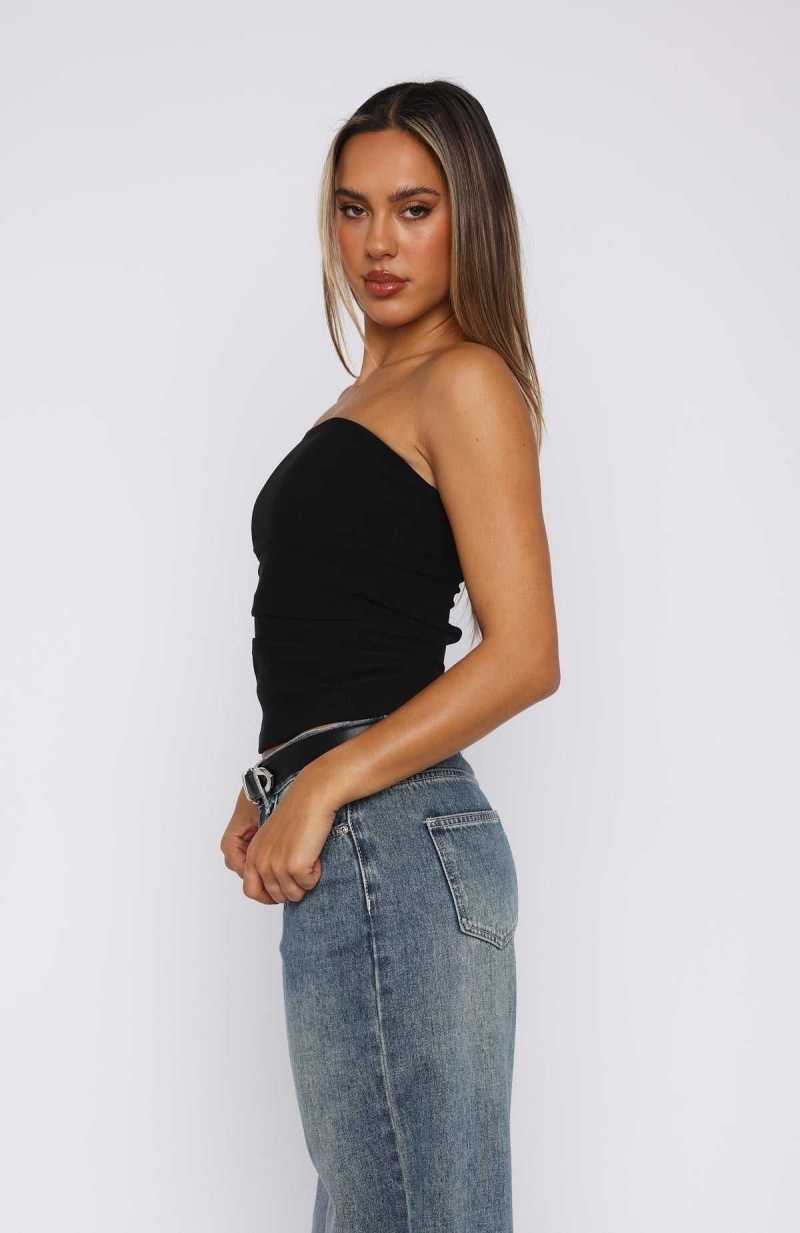 White Fox Right In Front Of Me Strapless Top Black | WLBNXS-948