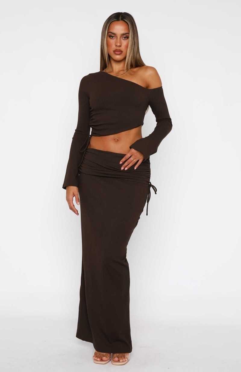 White Fox Rising Star Maxi Skirt Chocolate | MOHTNX-120