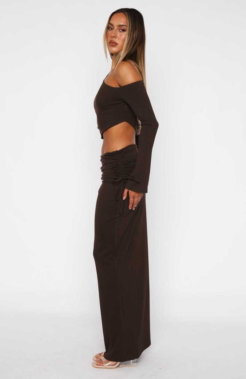 White Fox Rising Star Maxi Skirt Chocolate | MOHTNX-120