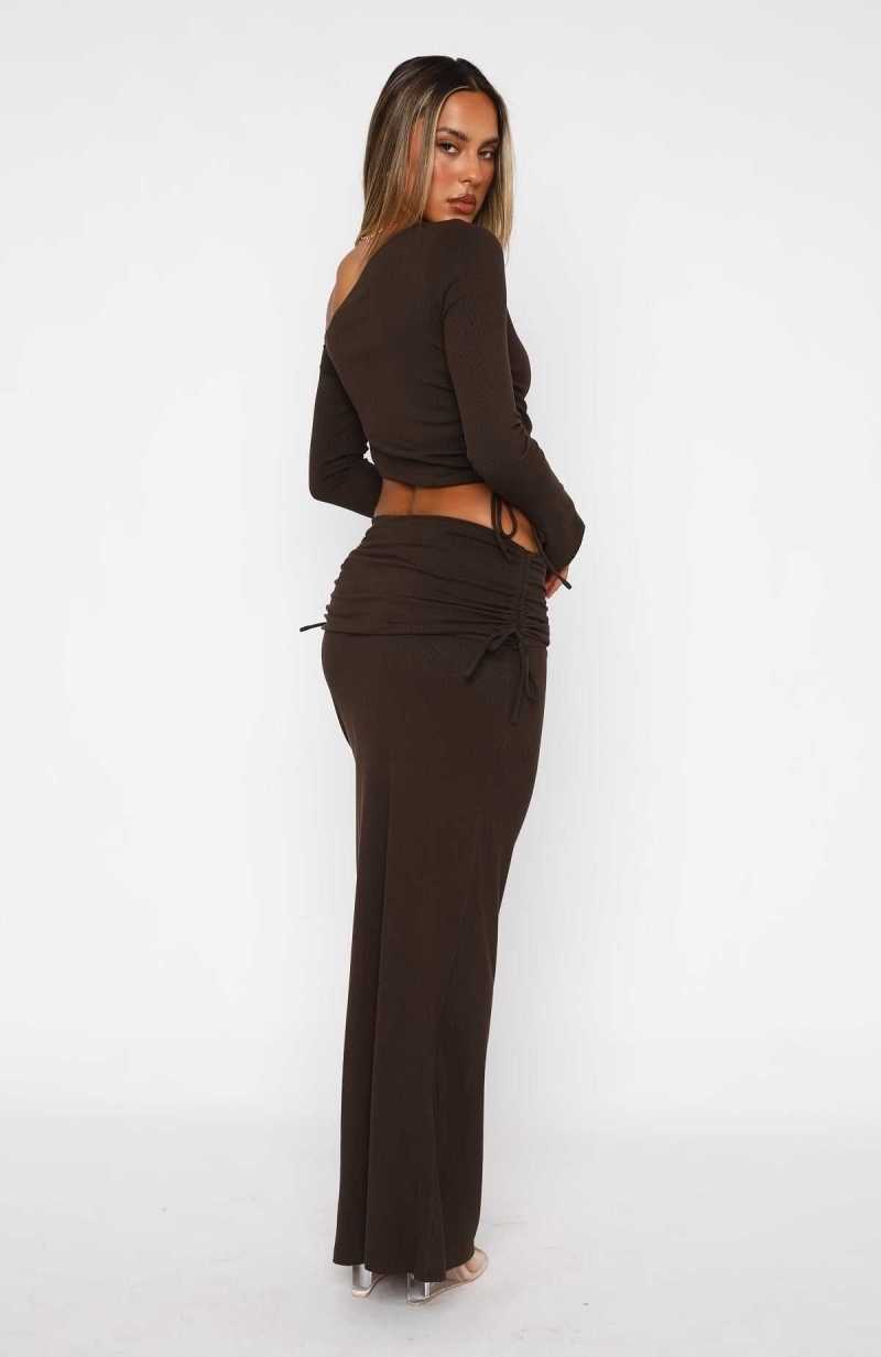 White Fox Rising Star Maxi Skirt Chocolate | MOHTNX-120