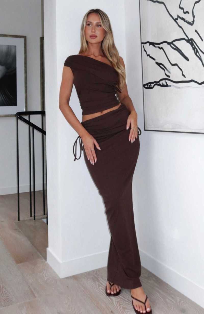 White Fox Rising Star Maxi Skirt Chocolate | MOHTNX-120