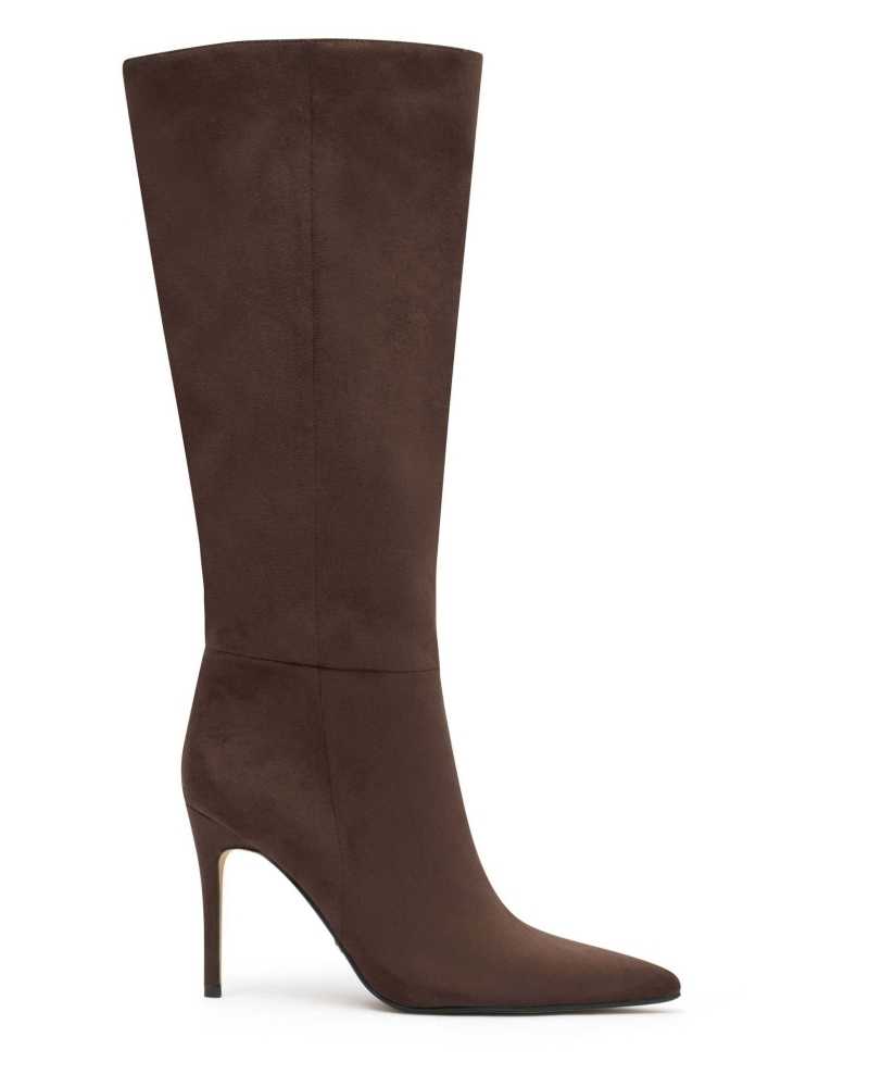 White Fox Run Away With Me Knee High Boots Chocolate Suede | JRUCIM-653