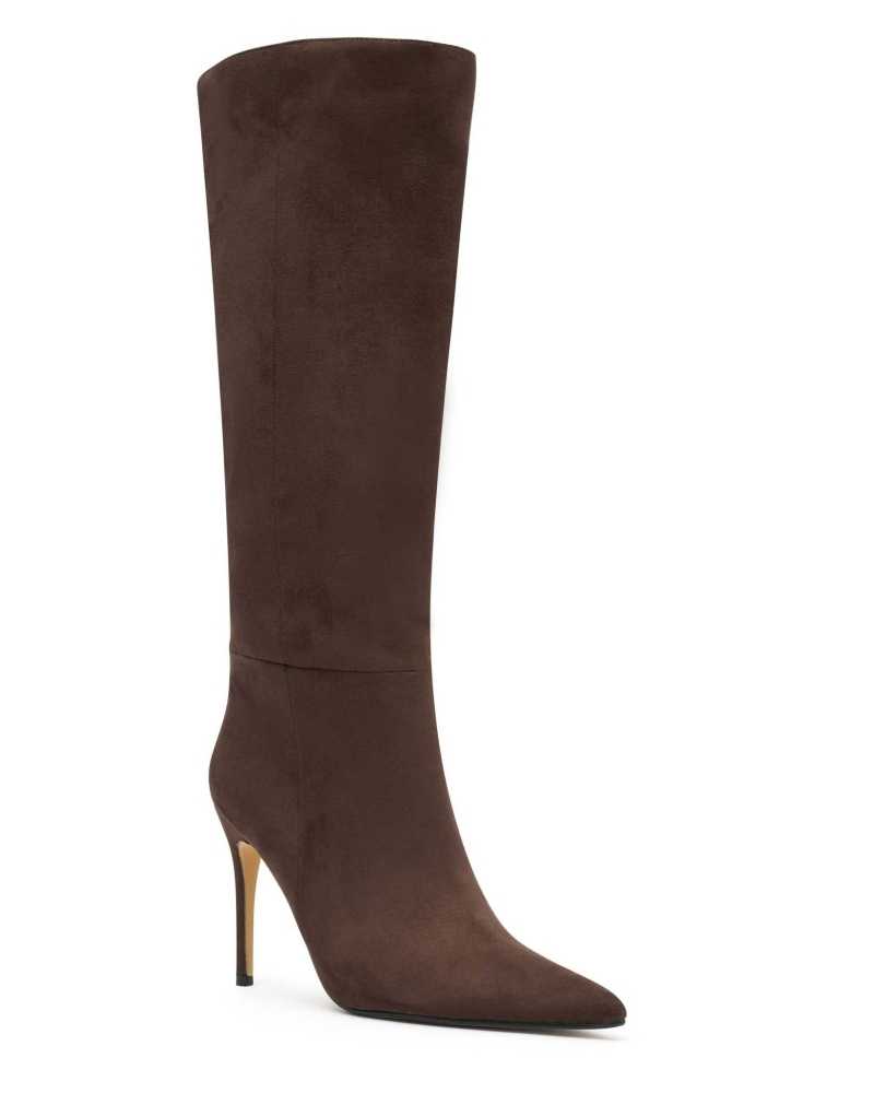 White Fox Run Away With Me Knee High Boots Chocolate Suede | JRUCIM-653