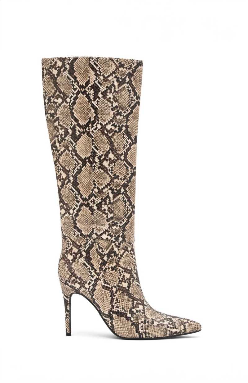 White Fox Run Away With Me Knee High Boots Snake Skin | OVMSAF-820