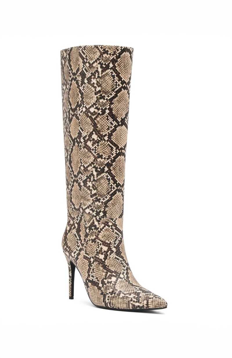 White Fox Run Away With Me Knee High Boots Snake Skin | OVMSAF-820